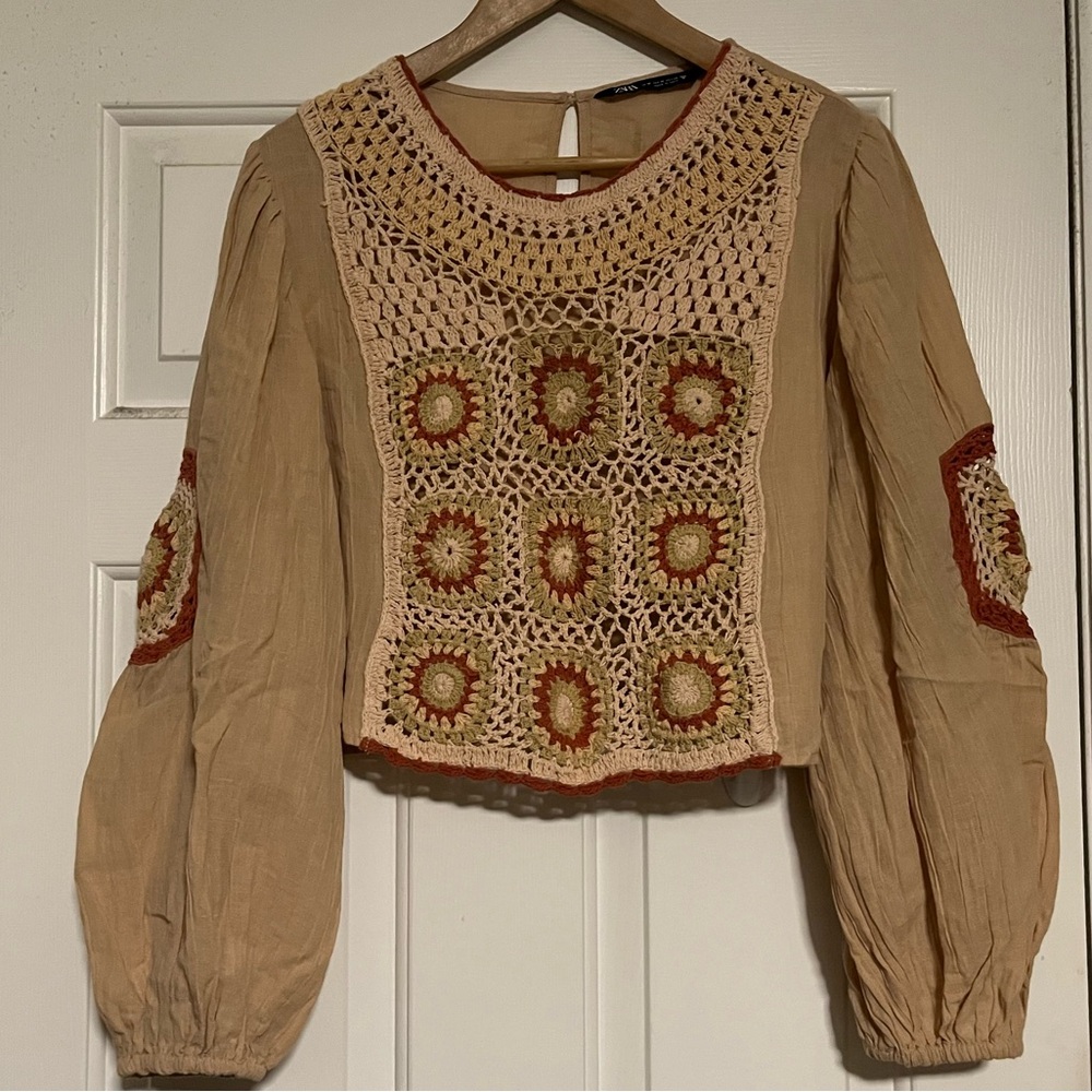 Zara Indie Cottagecore Boho crochet blouse